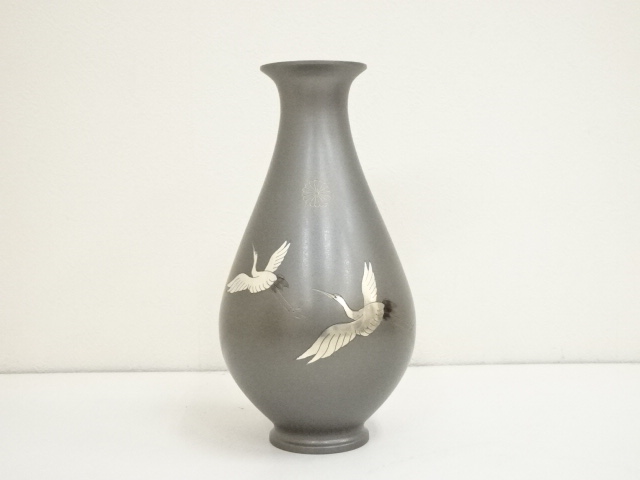 古銅 宣徳宋形花治 唐木台 共箱 花入れ 花瓶 骨董 銅製 ウブ品WWST006